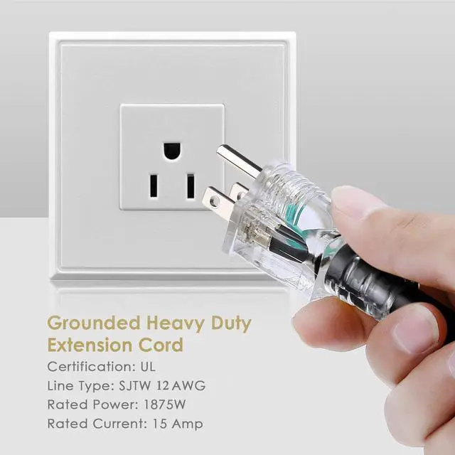 Alt view image 3 of 7 - 25FT 12 Gauge Outdoor Power Extension Cord Four Outlet Cable.Multiple Evenly-Spaced Plug Ideal for Landscaping Light Stage Backline Holiday Decoration and ChristmasUL Listed Cord Splitter