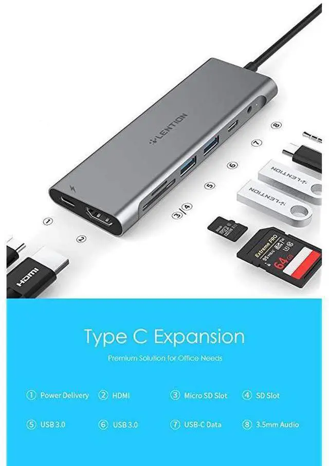 Alt view image 2 of 7 - FOR-33FT Long Cable USB C Hub with 4K HDMI 2 USB 30 Card Reader Aux Type C DataCharging Adapter Compatible 20202016 MacBook Pro New Mac AirSurface ChromeBook More CBC37 Space Gray