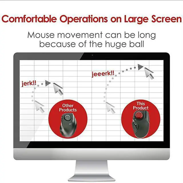 Alt view image 2 of 7 - FOR 2.4GHz Wireless Finger-operated Large size Trackball Mouse 8-Button Function with Smooth Tracking, Precision Optical Gaming Sensor Palm Rest Attached (M-HT1DRBK)