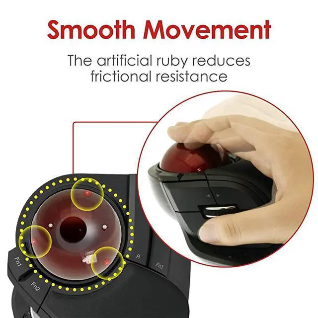 Alt view image 4 of 7 - FOR 2.4GHz Wireless Finger-operated Large size Trackball Mouse 8-Button Function with Smooth Tracking, Precision Optical Gaming Sensor Palm Rest Attached (M-HT1DRBK)