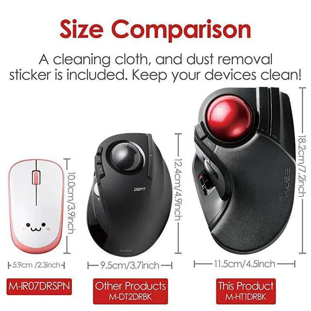 Alt view image 7 of 7 - FOR 2.4GHz Wireless Finger-operated Large size Trackball Mouse 8-Button Function with Smooth Tracking, Precision Optical Gaming Sensor Palm Rest Attached (M-HT1DRBK)
