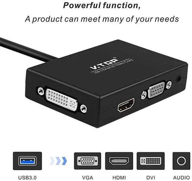 Alt view image 2 of 7 - FOR-3.0 to HDMI-DVI-VGA Video Graphics Card Adapter for Multiple Monitors-Add HDMI and DVI-D or HDMI and VGA (Compatible for Windows 10, 8.1, 7, XP)