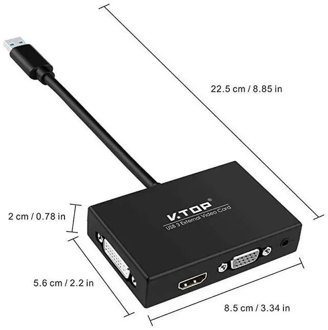 Alt view image 7 of 7 - FOR-3.0 to HDMI-DVI-VGA Video Graphics Card Adapter for Multiple Monitors-Add HDMI and DVI-D or HDMI and VGA (Compatible for Windows 10, 8.1, 7, XP)