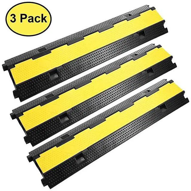 Main image of FOR-3 Pack Dual Channel Rubber Cable Protector Ramp 2 Channel Traffic Speed Bump 11000lbs Capacity Heavy Duty Hose Cable Track Protector Protective Cover Wires Concealer wFlipOpen Top Cover