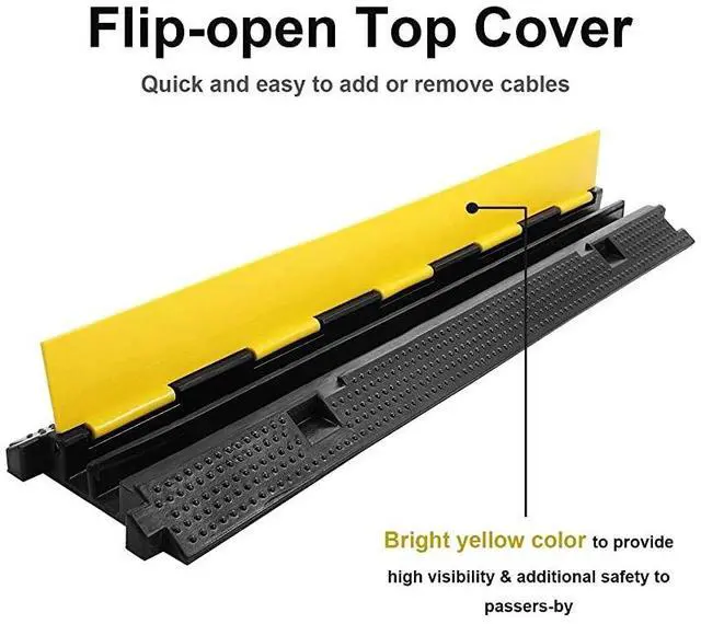 Alt view image 2 of 7 - FOR-3 Pack Dual Channel Rubber Cable Protector Ramp 2 Channel Traffic Speed Bump 11000lbs Capacity Heavy Duty Hose Cable Track Protector Protective Cover Wires Concealer wFlipOpen Top Cover