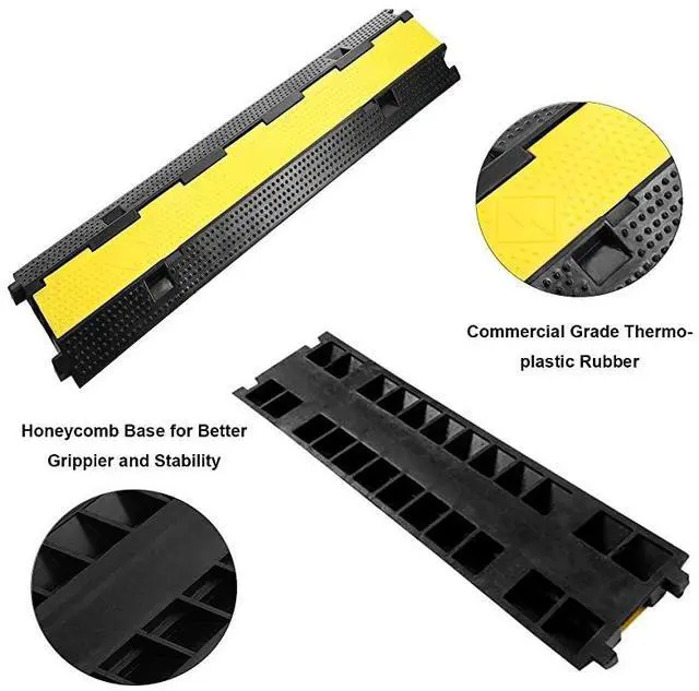 Alt view image 3 of 7 - FOR-3 Pack Dual Channel Rubber Cable Protector Ramp 2 Channel Traffic Speed Bump 11000lbs Capacity Heavy Duty Hose Cable Track Protector Protective Cover Wires Concealer wFlipOpen Top Cover