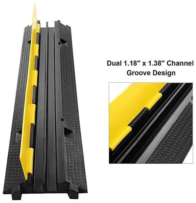 Alt view image 4 of 7 - FOR-3 Pack Dual Channel Rubber Cable Protector Ramp 2 Channel Traffic Speed Bump 11000lbs Capacity Heavy Duty Hose Cable Track Protector Protective Cover Wires Concealer wFlipOpen Top Cover