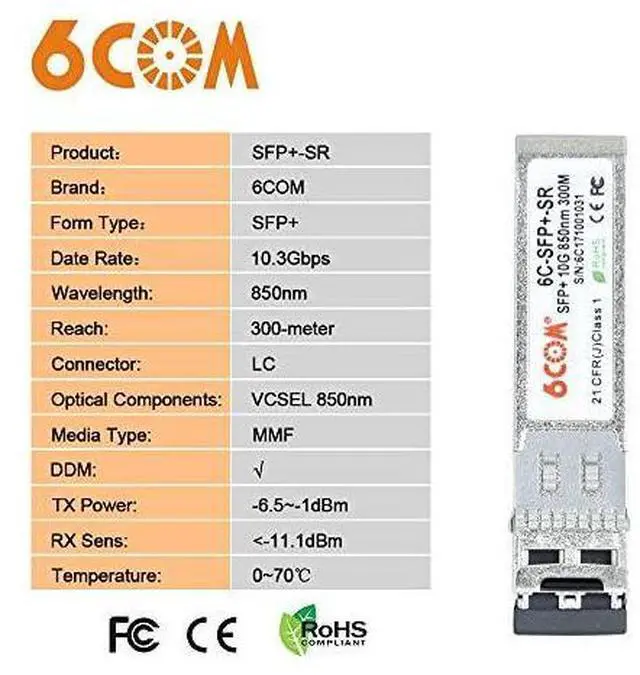 Alt view image 5 of 5 - for4Pack 10GBaseSR SFP+ Transceiver 10G 850nm LC MMF Module up to 300 Meters Compatible with Cisco SFP10GSR Ubiquiti DLink Supermicro Netgear Mikrotik ZTE