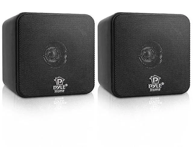 Main image of FOR-4 Mini Cube Bookshelf Speakers - Paper Cone Driver, 200 Watt Power, 8 Ohm Impedance, Video Shielding, Home Theater Application and Audio Stereo Surround Sound System - 1 Pair - PCB4BK (Black)