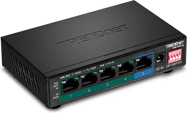 Main image of FOR-5-Port Gigabit PoE+ Switch Camera DIP Switch extends PoE+ 200m (656 ft.) 60W PoE Budget Black TPE-TG51g