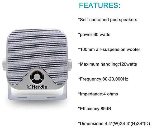 Alt view image 2 of 7 - FOR 4 Inches Marine Box Bluetooth Speakers Compact Waterproof Audio Stereo Sound System with 100 Watt Power for Boat Golf cart Jeep ATV UTV Truck Heavy Duty Powersports Vehicles Courtyard White