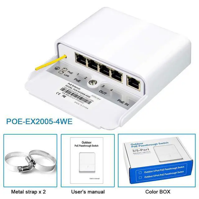 Alt view image 5 of 6 - 5 Port Outdoor POE Switch/Extender/Booster 60W 48V 10/100/1000M POE Passthrough Switch