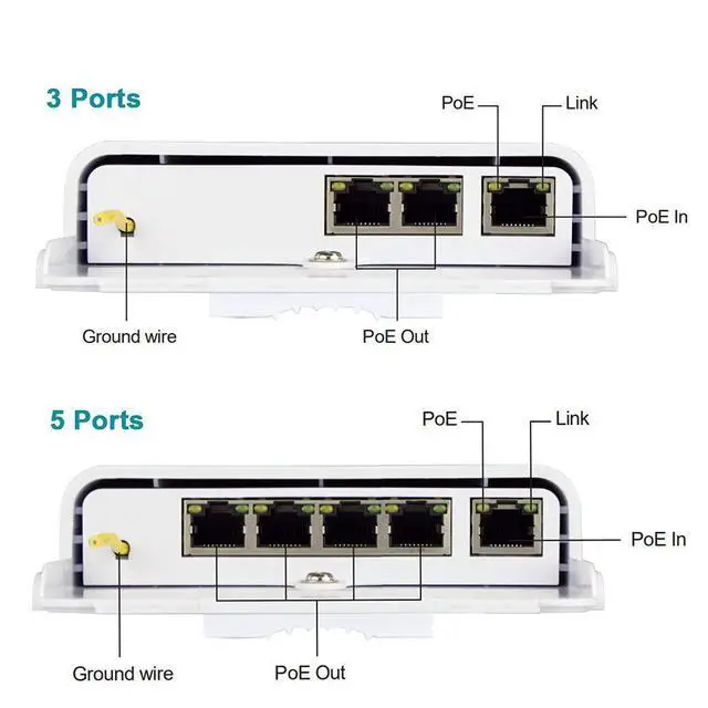 Alt view image 6 of 6 - 5 Port Outdoor POE Switch/Extender/Booster 60W 48V 10/100/1000M POE Passthrough Switch