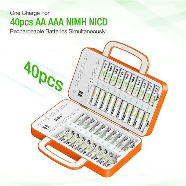 Alt view image 2 of 7 - FOR 40Slot Battery Charger for 2/4/.20/24.38/40 pcs AA AAA Rechargeable Batteries - Advanced Multiple Battery Charger with 4 USB Output for Phones - Handle Design(Batteries not Included)