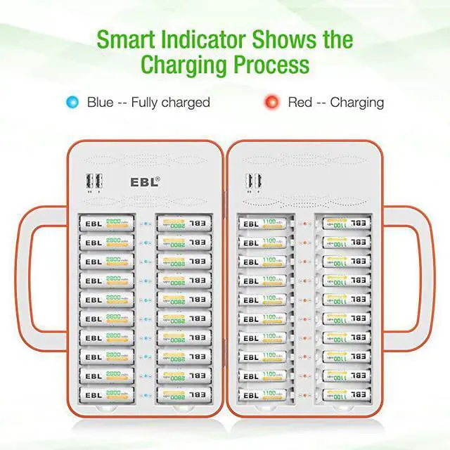 Alt view image 5 of 7 - FOR 40Slot Battery Charger for 2/4/.20/24.38/40 pcs AA AAA Rechargeable Batteries - Advanced Multiple Battery Charger with 4 USB Output for Phones - Handle Design(Batteries not Included)