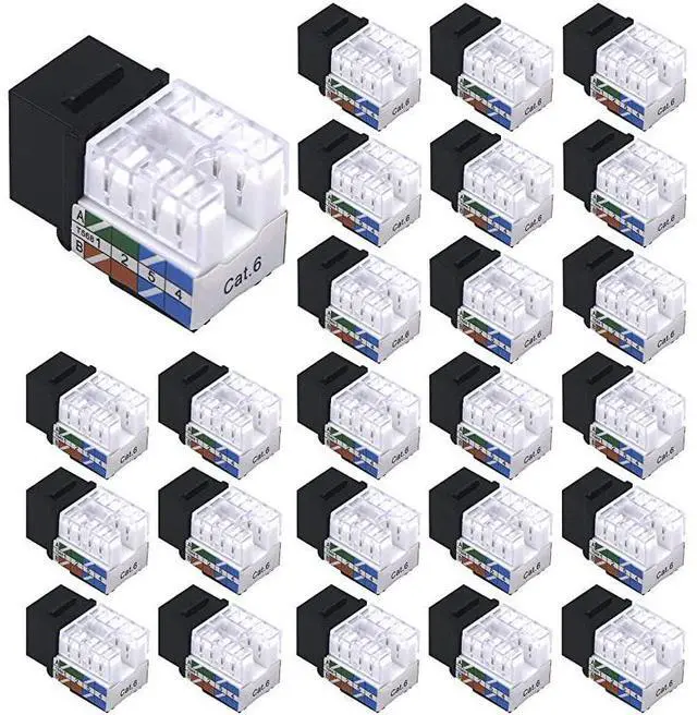 Main image of 25-Pack Cat6 RJ45 90-Degree Keystone Jack Insert, Ethernet UTP Cat6 Keystone Jacks (Black) UL Listed