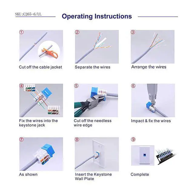 Alt view image 6 of 7 - 25-Pack Cat6 RJ45 90-Degree Keystone Jack Insert, Ethernet UTP Cat6 Keystone Jacks (Black) UL Listed