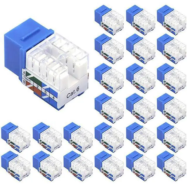 Main image of 25Pack RJ45 Cat6 Keystone Jack 90 Degree Insert Punch Down Keystone Jack AdapterBlue UL Listed