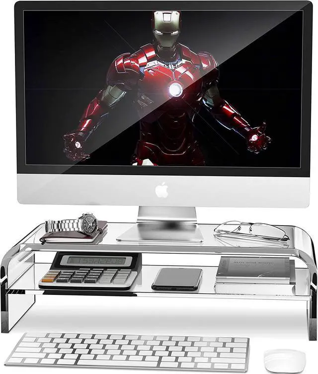 Main image of 2-Tier Acrylic Monitor Stand Computer Riser for Home Office Clear Monitor Riser for Keyboard Storage 18.9 x 8.7 Multi Monitor Desk Stand for iMac Multi-Media Laptop Printer TV