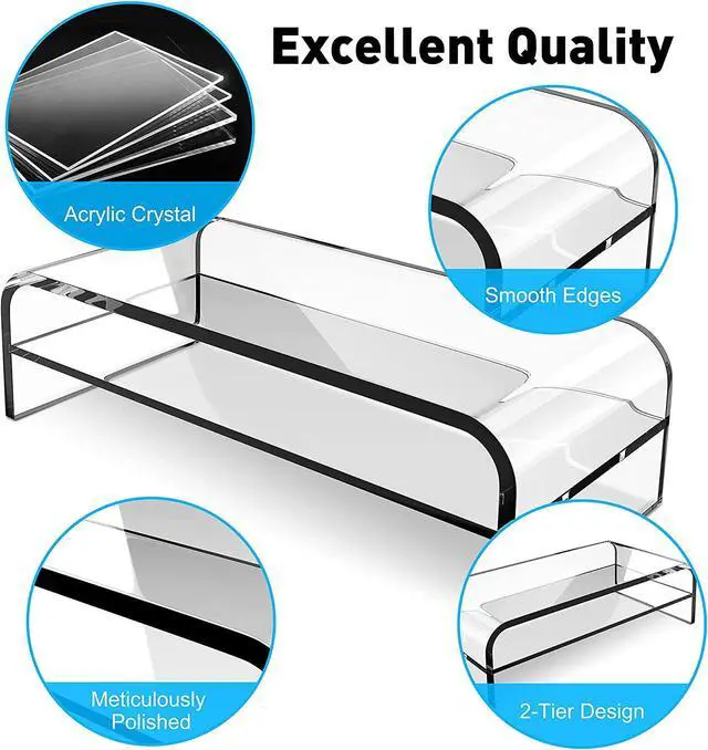 Alt view image 4 of 7 - 2-Tier Acrylic Monitor Stand Computer Riser for Home Office Clear Monitor Riser for Keyboard Storage 18.9 x 8.7 Multi Monitor Desk Stand for iMac Multi-Media Laptop Printer TV