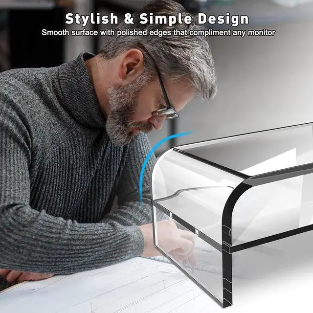 Alt view image 2 of 7 - 2-Tier Acrylic Monitor Stand Computer Riser for Home Office Clear Monitor Riser for Keyboard Storage 18.9 x 8.7 Multi Monitor Desk Stand for iMac Multi-Media Laptop Printer TV