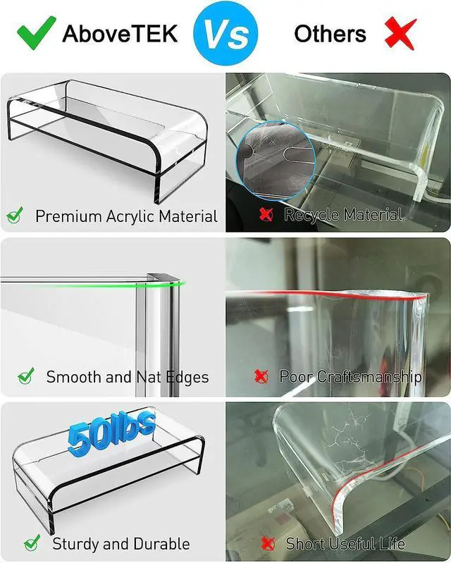 Alt view image 3 of 7 - 2-Tier Acrylic Monitor Stand Computer Riser for Home Office Clear Monitor Riser for Keyboard Storage 18.9 x 8.7 Multi Monitor Desk Stand for iMac Multi-Media Laptop Printer TV