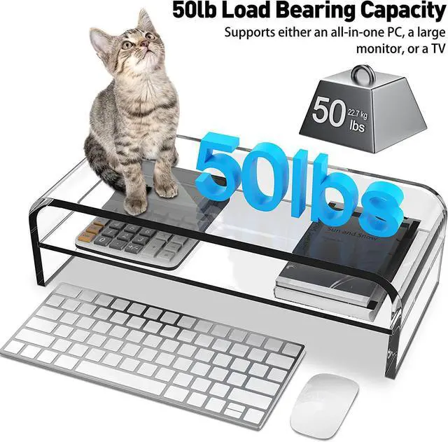 Alt view image 6 of 7 - 2-Tier Acrylic Monitor Stand Computer Riser for Home Office Clear Monitor Riser for Keyboard Storage 18.9 x 8.7 Multi Monitor Desk Stand for iMac Multi-Media Laptop Printer TV