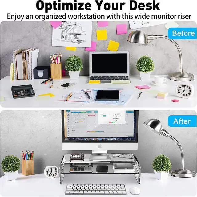Alt view image 7 of 7 - 2-Tier Acrylic Monitor Stand Computer Riser for Home Office Clear Monitor Riser for Keyboard Storage 18.9 x 8.7 Multi Monitor Desk Stand for iMac Multi-Media Laptop Printer TV