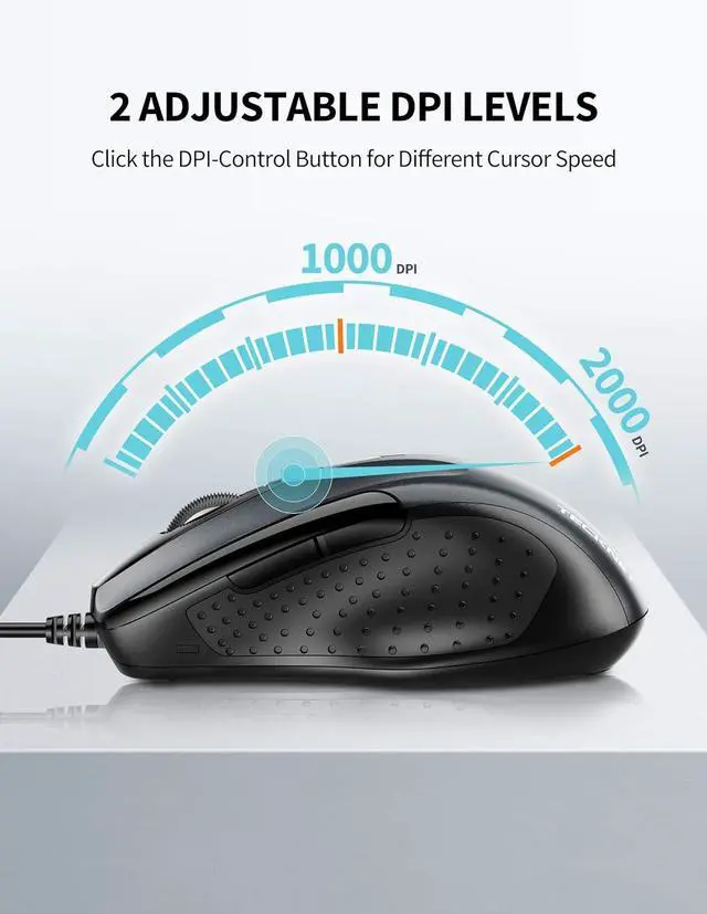 Alt view image 2 of 7 - for6-Button USB Wired Mouse with Side Buttons Optical Computer Mouse with 1000/2000DPI Ergonomic Design 5ft Cord Support Laptop Chromebook PC Desktop Mac Notebook-Grey