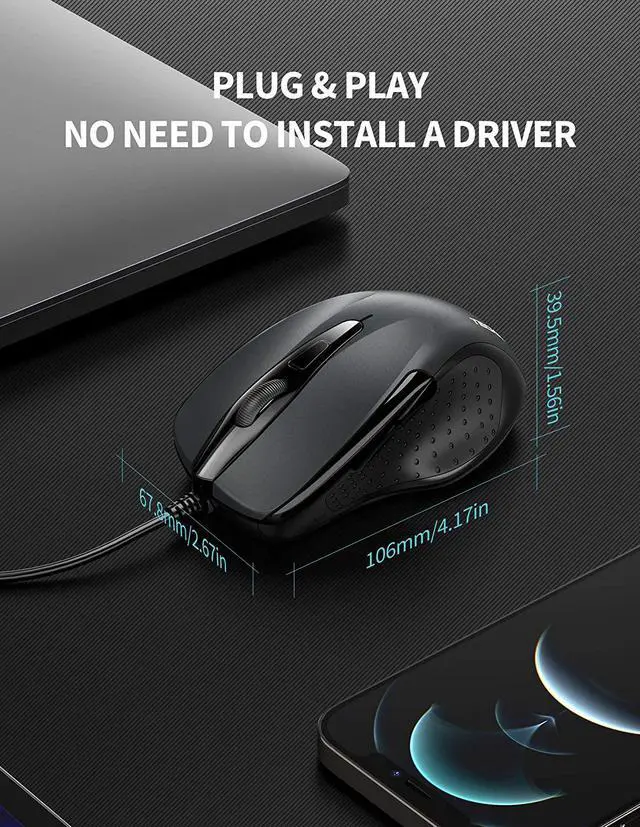 Alt view image 6 of 7 - for6-Button USB Wired Mouse with Side Buttons Optical Computer Mouse with 1000/2000DPI Ergonomic Design 5ft Cord Support Laptop Chromebook PC Desktop Mac Notebook-Grey