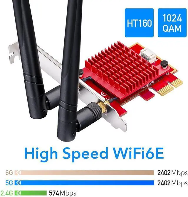 Alt view image 3 of 7 - AX5400 Wireless WiFi 6 WiFi 6E PCIe Card for PC Bluetooth 5.2 AX210 2402+2402+574Mbps Speed Bluetooth 5.2/5/4.2/4.0 802.11ax/ac/a/b/g/n Windows 10/11 64-bit Only WE3000S V2