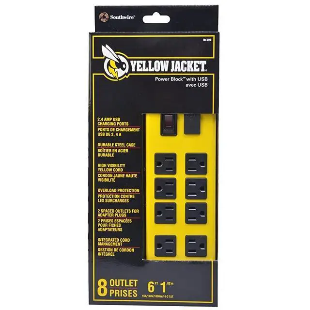 Alt view image 2 of 7 - FOR 5148 Modern 8Outlet Metal Power Block with 2 USB Ports Yellow