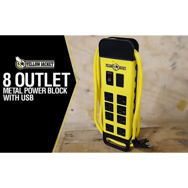Alt view image 3 of 7 - FOR 5148 Modern 8Outlet Metal Power Block with 2 USB Ports Yellow