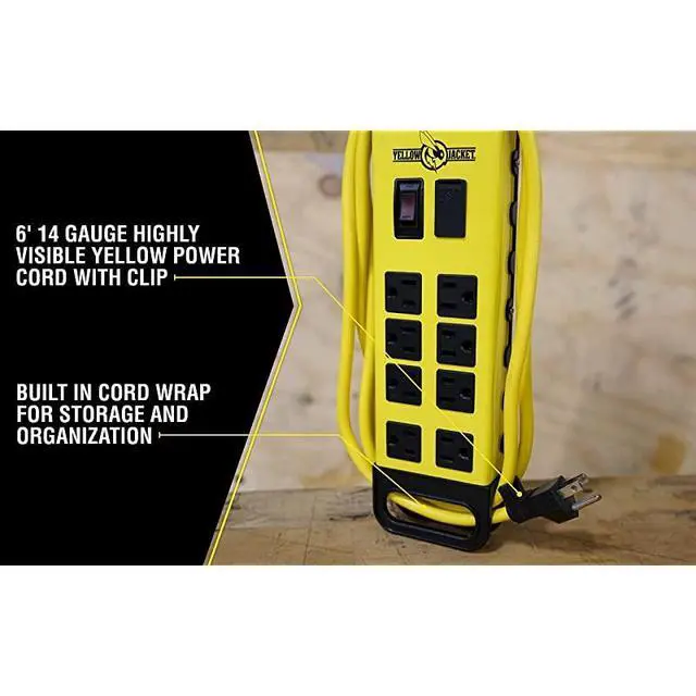 Alt view image 5 of 7 - FOR 5148 Modern 8Outlet Metal Power Block with 2 USB Ports Yellow