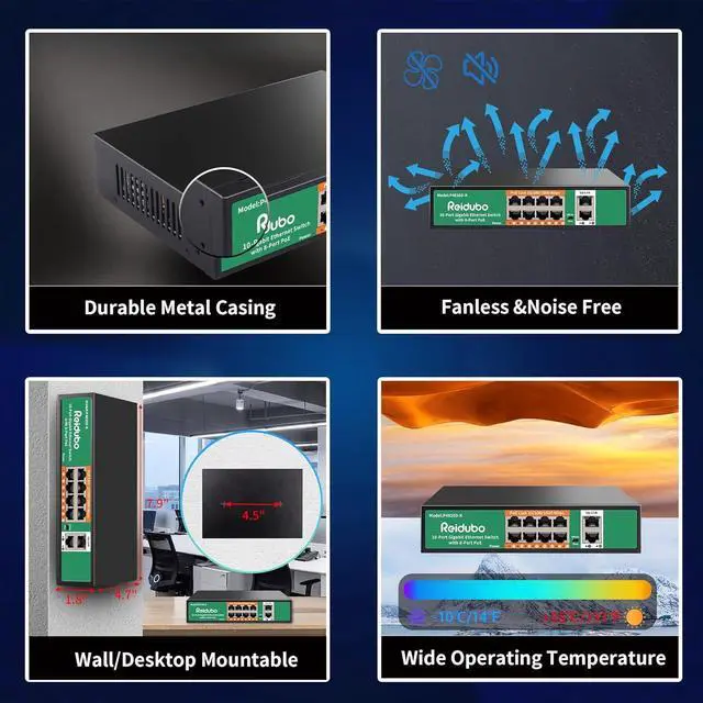 Alt view image 6 of 7 - for8 Port Gigabit PoE Switch with 2 Uplink 1000Mbps PoE Ethernet Unmanaged Network Switch 120W Plug & Play VLAN Suitable for Access Point-AP and PoE Surveillance Camera