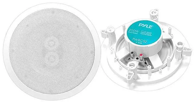Main image of 525 Ceiling Wall Mount Speakers 2Way Weatherproof Full Range Woofer Speaker System Flush Design w 65Hz22kHz Frequency Response 200 Watts Peak Template for Easy Installation  PWRC52