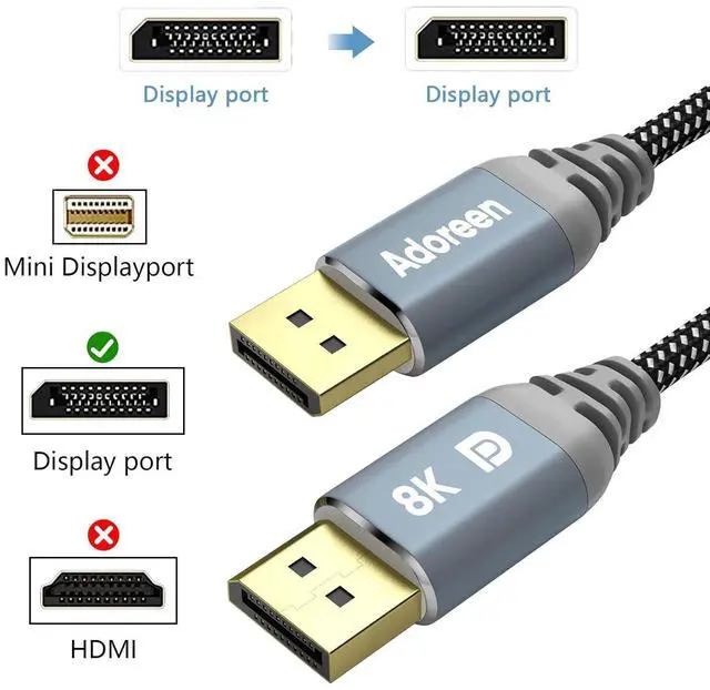 Alt view image 4 of 7 - 8K DisplayPort 1.4 Cable 25 Feet DP Cord From 1.5-30FT (8K@60Hz 4K@144Hz 1080P@240Hz 2K 32.4Gbps) HBR3 HDCP HDR FreeSync G-Sync Braided Display Port for Monitor 3090 Graphics + 5 Ties-NOT HDMI