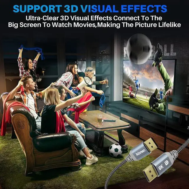 Alt view image 6 of 7 - 8K DisplayPort 1.4 Cable 25 Feet DP Cord From 1.5-30FT (8K@60Hz 4K@144Hz 1080P@240Hz 2K 32.4Gbps) HBR3 HDCP HDR FreeSync G-Sync Braided Display Port for Monitor 3090 Graphics + 5 Ties-NOT HDMI