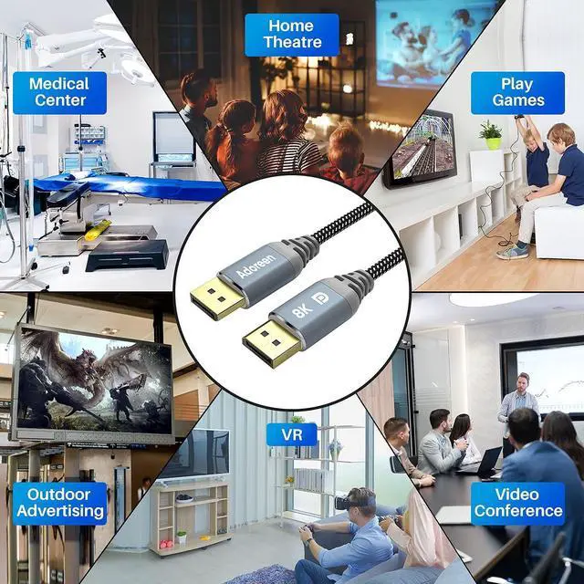 Alt view image 7 of 7 - 8K DisplayPort 1.4 Cable 25 Feet DP Cord From 1.5-30FT (8K@60Hz 4K@144Hz 1080P@240Hz 2K 32.4Gbps) HBR3 HDCP HDR FreeSync G-Sync Braided Display Port for Monitor 3090 Graphics + 5 Ties-NOT HDMI