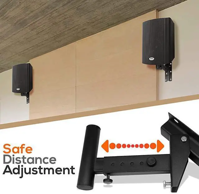 Alt view image 4 of 6 - FOR-90°30° Angle Tilt Rotation Adjustment SolidSteel Pin Serves as SafetyStop Mount Speaker Bracket StandsDual Universal Adjustable w 125 Distance from Wall PSTNDW15
