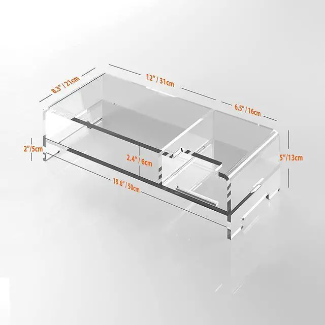 Alt view image 3 of 3 - Acrylic Monitor Stand Riser Wide 20 2 Tier Computer Stand with Storage Desk Organizer Desktop Printer Stand Laptop Storage Shelf Screen Holder with Phone Holder(Clear)