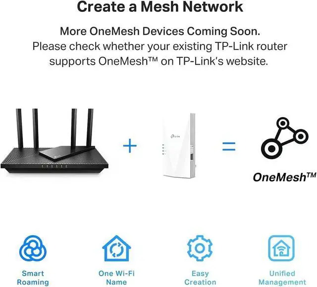 Alt view image 5 of 7 - AX1500 WiFi Extender Internet Booster(RE500X) WiFi 6 Range Extender Covers up to 1500 sq.ft and 25 Devices Dual Band AP Mode w/Gigabit Port APP Setup OneMesh Compatible