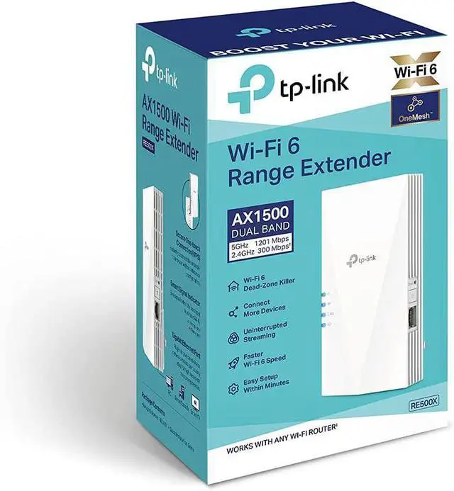 Alt view image 7 of 7 - AX1500 WiFi Extender Internet Booster(RE500X) WiFi 6 Range Extender Covers up to 1500 sq.ft and 25 Devices Dual Band AP Mode w/Gigabit Port APP Setup OneMesh Compatible