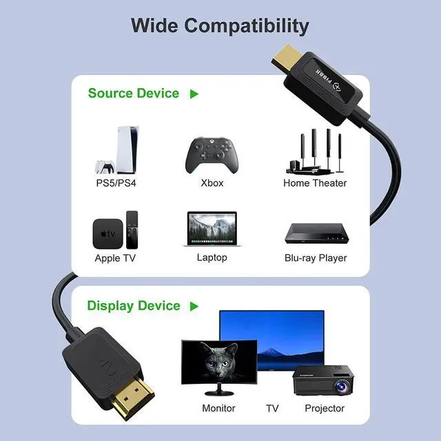 Alt view image 4 of 7 - FOR-8K HDMI Cable 50FT/15M 48Gbps High Speed HDMI 2.1 Cable 8K@60Hz 4K@120Hz/144Hz eARC HDR HDCP 2.2 & 2.3 Slim Fiber Optic Cable Compatible with HDTV/PS5/Blu-ray