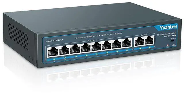 Main image of 8 Port PoE Switch with 2 Gigabit Uplink 8 PoE+ Port 100Mbps 120W 802.3af/at Extend Function Metal Fanless Unmanaged Plug and Play Network Switch