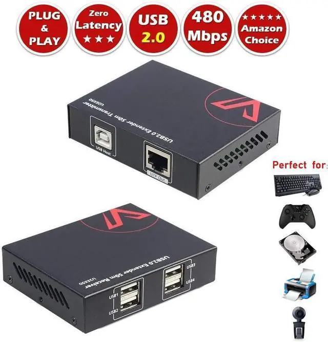 Main image of forAV Access USB Extender 196ft/60M Over Cat5e/6, 4 USB 2.0 Ports, Plug and Play, No Driver, Supports All Operating System, Two Webcams Work Synchronously, Keyboard and Mouse for Office USB Extender