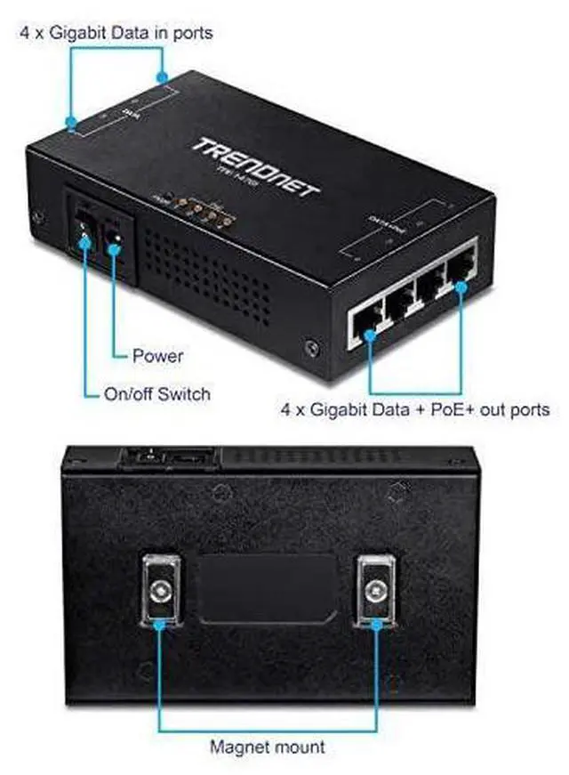 Alt view image 2 of 7 - FOR-65W 4-Port Gigabit PoE+ Injector, TPE-147GI, 4 x Gigabit Ports(Data in), 4 x gigabit PoE Ports(Data + PoE Out), Multi-Port PoE+ Injector up to 100m(328 ft.), Add PoE+ Power to Non-PoE Switch