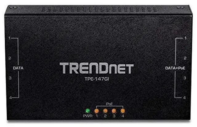 Alt view image 6 of 7 - FOR-65W 4-Port Gigabit PoE+ Injector, TPE-147GI, 4 x Gigabit Ports(Data in), 4 x gigabit PoE Ports(Data + PoE Out), Multi-Port PoE+ Injector up to 100m(328 ft.), Add PoE+ Power to Non-PoE Switch