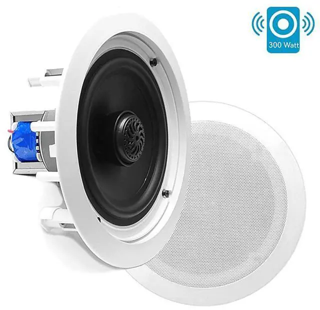 Main image of 8 Ceiling Wall Mount Speakers Pair of 2Way Midbass Woofer Speaker 70v Transformer Directable 1 Titanium Dome Tweeter Flush Design w 55Hz22kHz Frequency Response amp 300 Watts Peak  PDIC80T