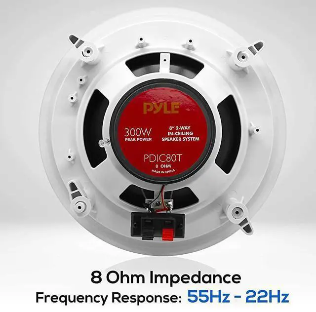 Alt view image 2 of 7 - 8 Ceiling Wall Mount Speakers Pair of 2Way Midbass Woofer Speaker 70v Transformer Directable 1 Titanium Dome Tweeter Flush Design w 55Hz22kHz Frequency Response amp 300 Watts Peak  PDIC80T